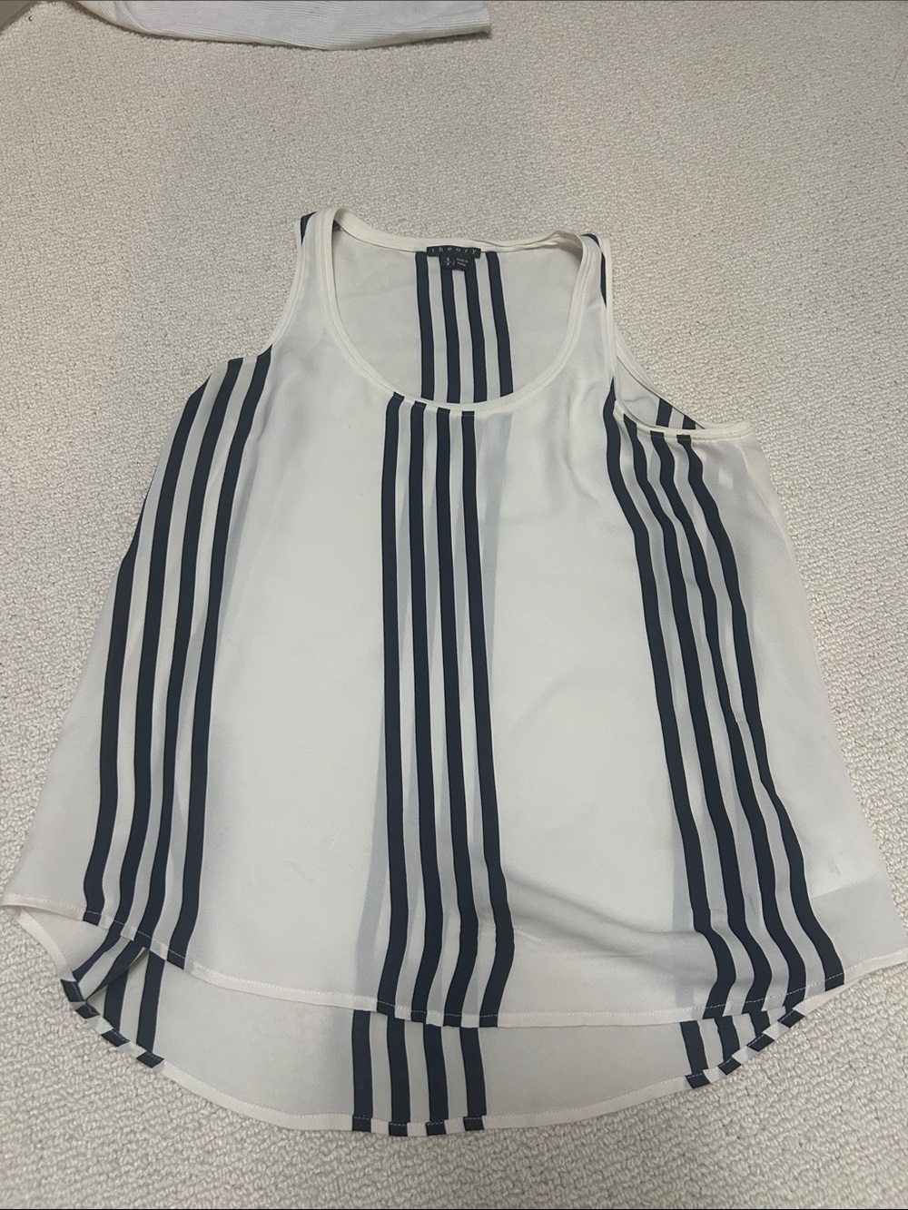 Theory White and Navy Sleeveless Silk Blouse - Women Tops- Small